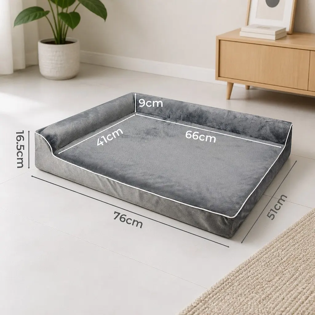 Orthopedic Dog Bed Medium Memory Foam Pet Mattress L-Shaped Bolster Grey