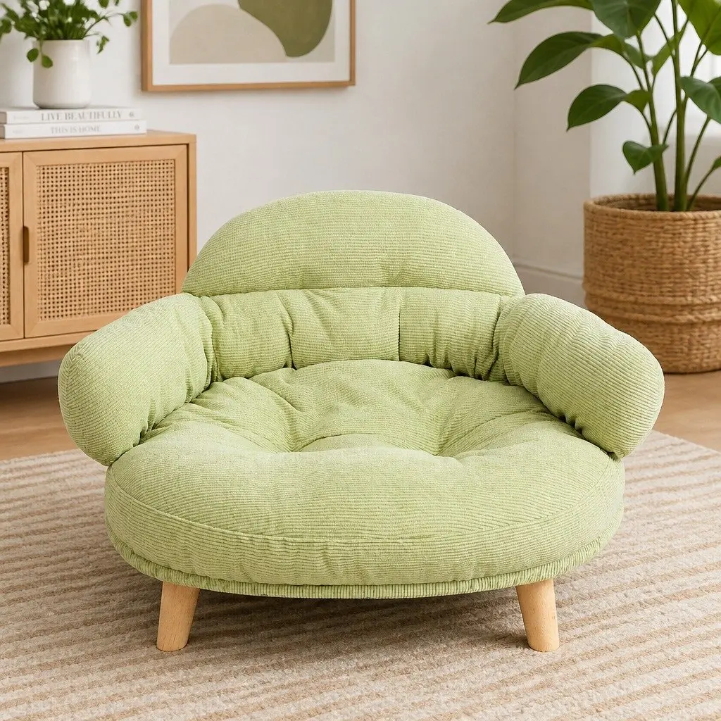 Elevated Sofa Bed for Pets XL Green Color with Wooden Frame and Removable Cover