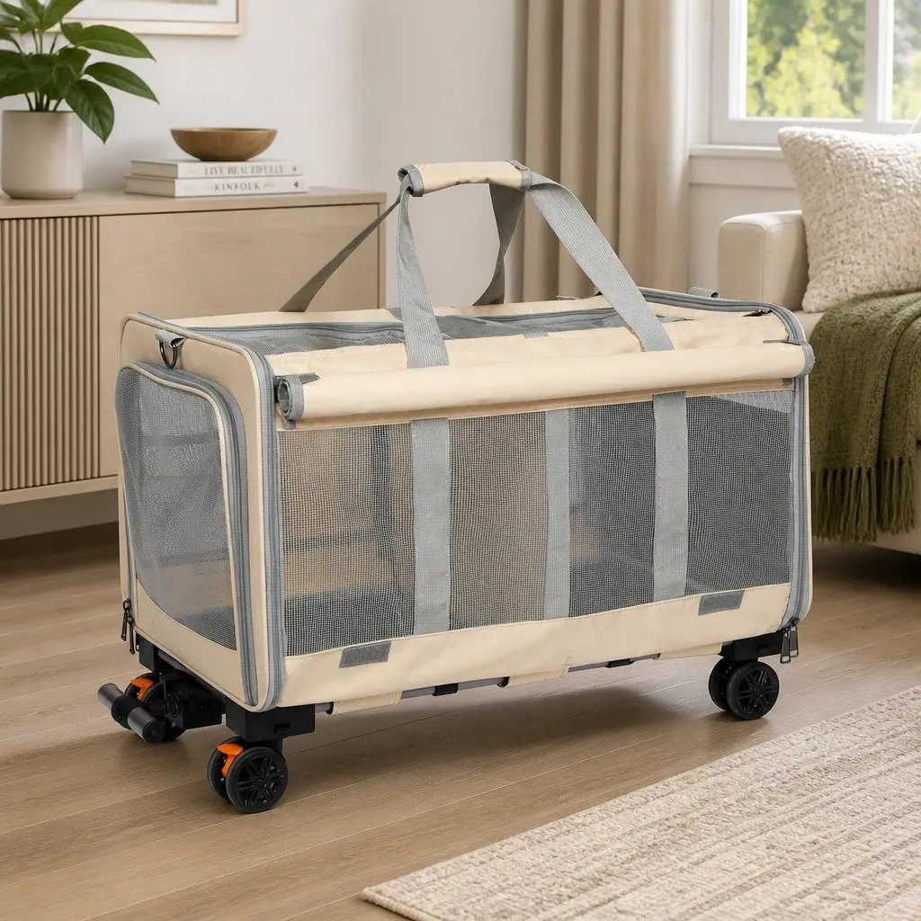Pet Carrier Rolling Foldable Portable Travel Crate Backpack Hand-Carry 60cm x 38cm x 45cm