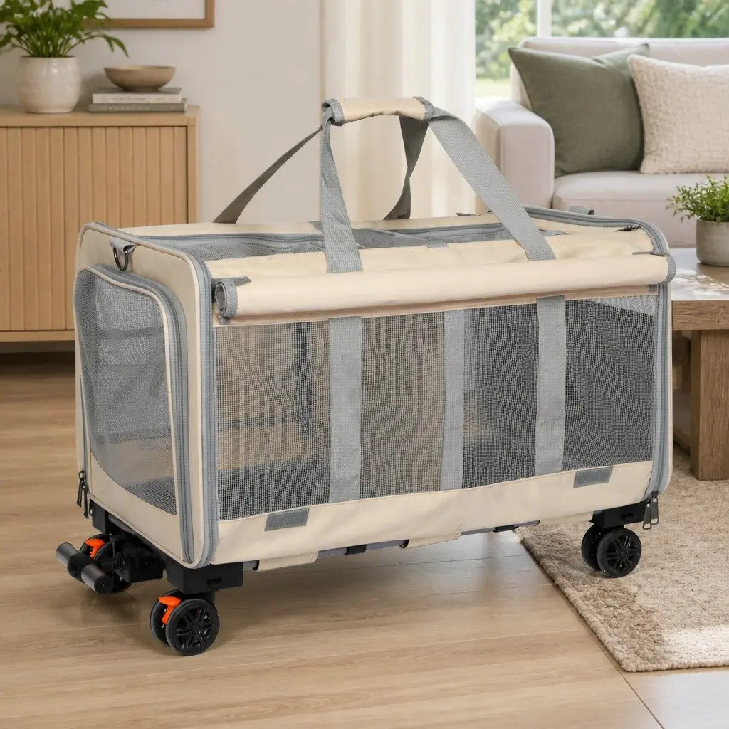 Pet Carrier Rolling Foldable Portable Travel Crate Backpack Hand-Carry 60cm x 38cm x 45cm