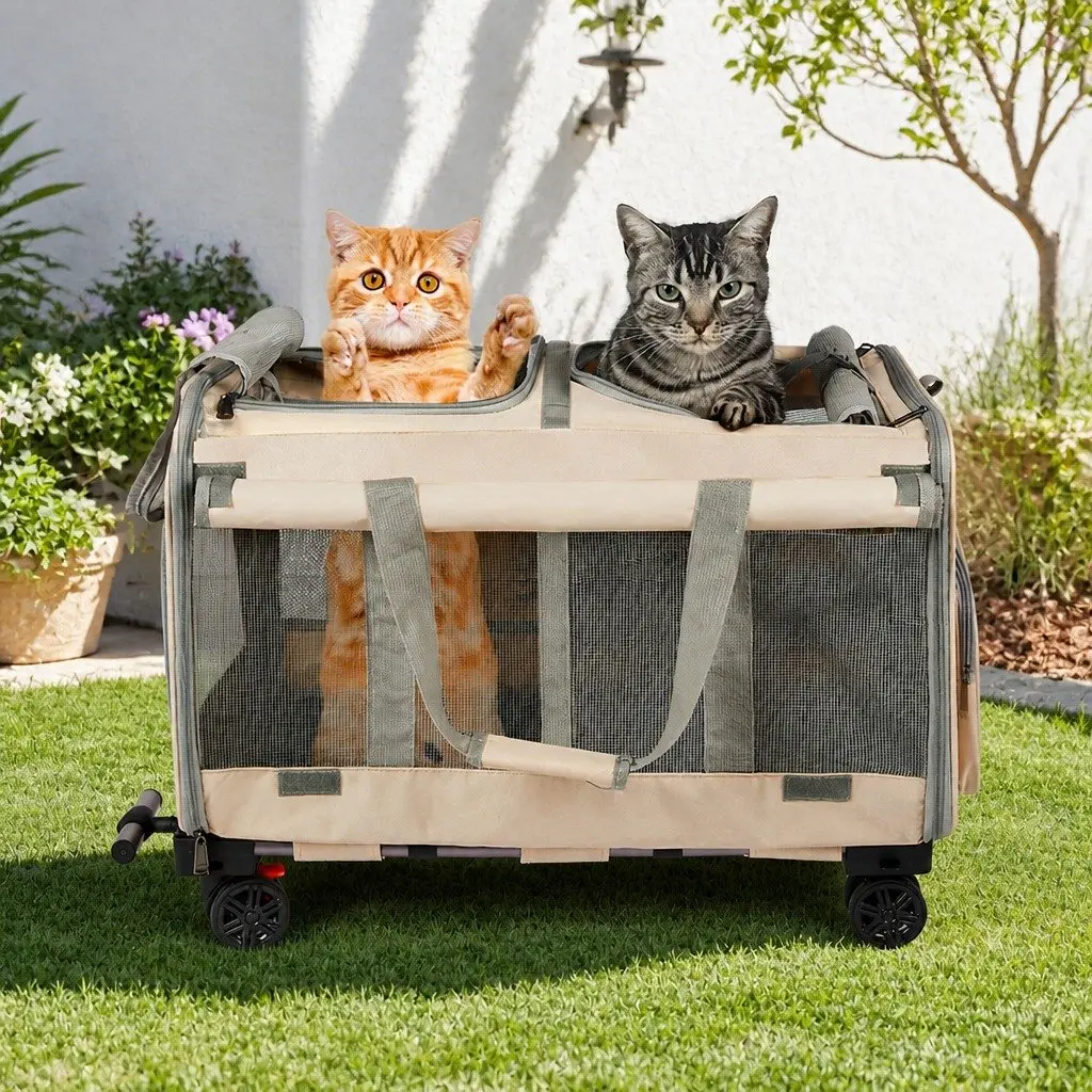 Pet Carrier Rolling Foldable Portable Travel Crate Backpack Hand-Carry 60cm x 38cm x 45cm