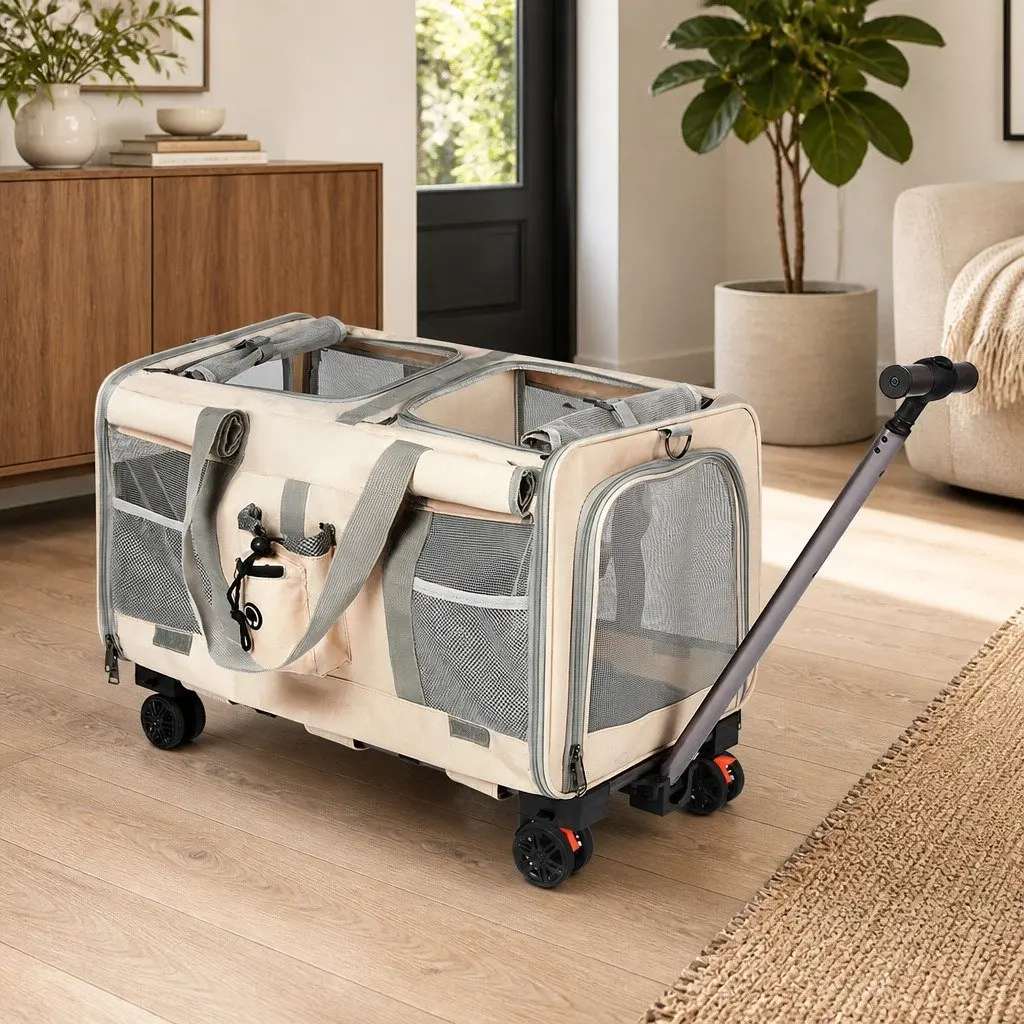 Pet Carrier Rolling Foldable Portable Travel Crate Backpack Hand-Carry 60cm x 38cm x 45cm
