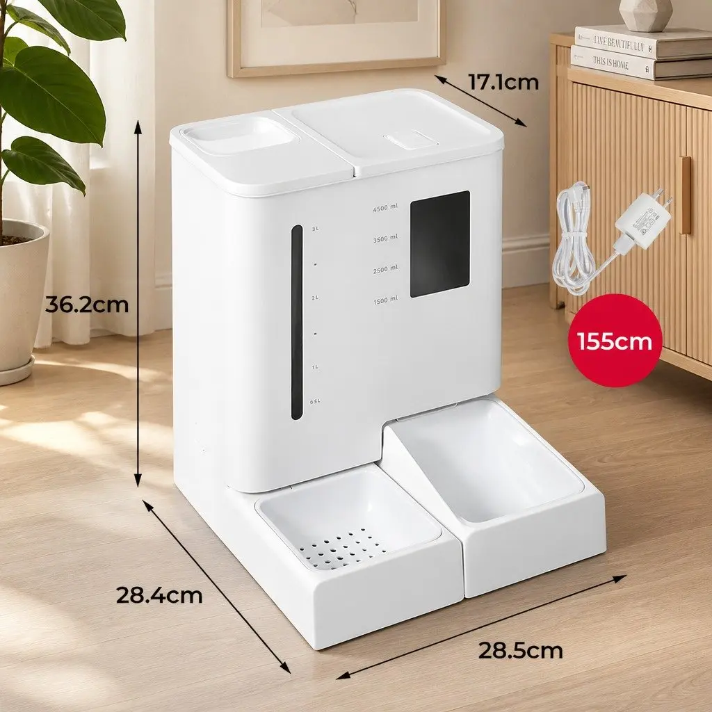 Automatic Pet Feeder Water Dispenser 2-in-1 Cat Dog WiFi App Control Dual Power