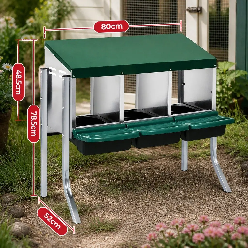 Chicken Egg Nesting Box 3-Hole Roll Away Galvanized Steel 80cm L x 52cm W x 78.5cm H