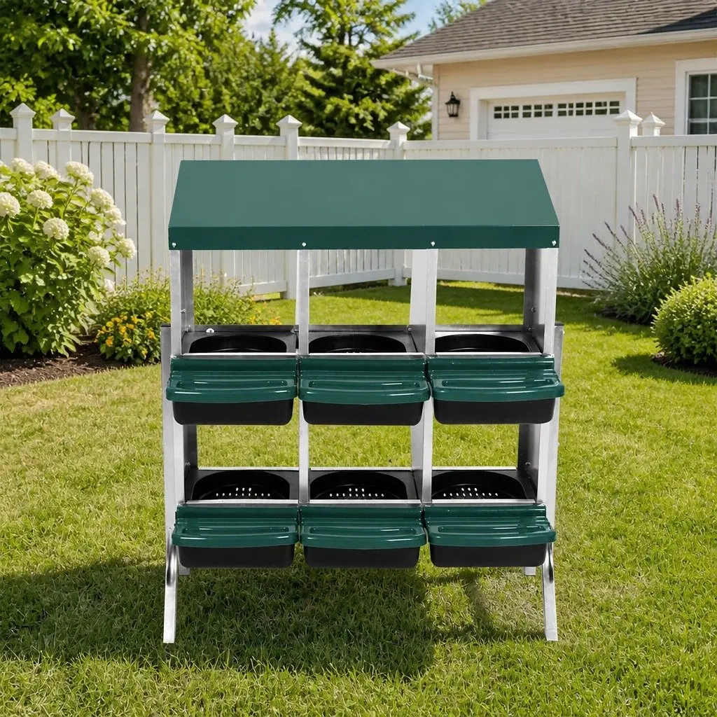 Chicken Egg Nesting Box 6-Hole Roll Away Coop Hutch Standing Wall Mount