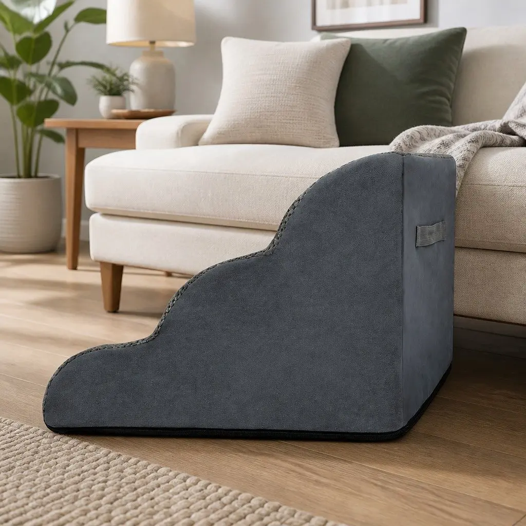 3-Step Pet Stairs Dog Ramp High Density Foam Non-Slip Portable Handle Grey