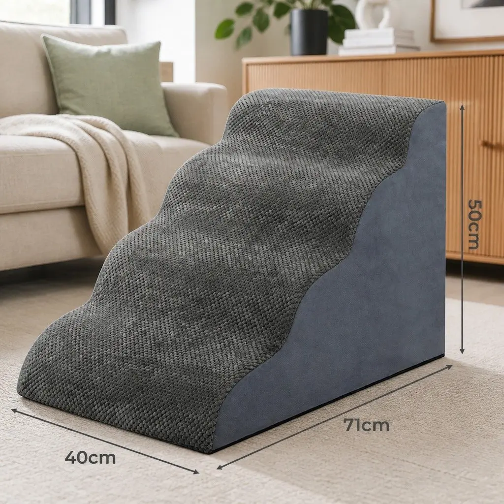 4-Step Pet Stairs Ramp Gentle Slope High-Density Foam Portable
