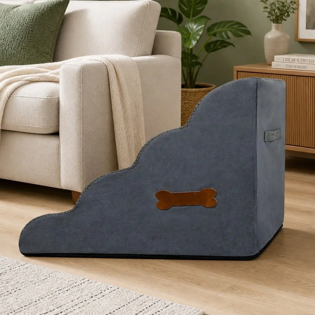 4-Step Pet Stairs Ramp Gentle Slope High-Density Foam Portable