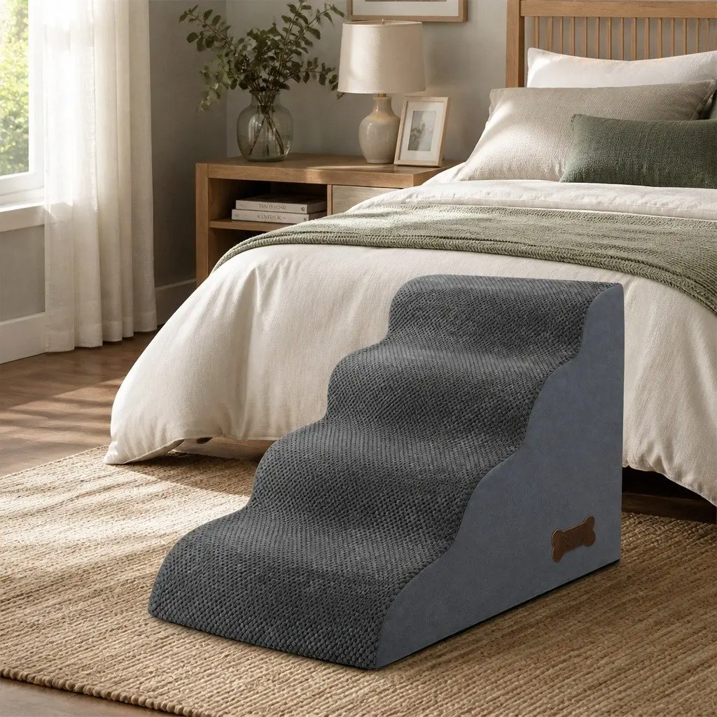 4-Step Pet Stairs Ramp Gentle Slope High-Density Foam Portable