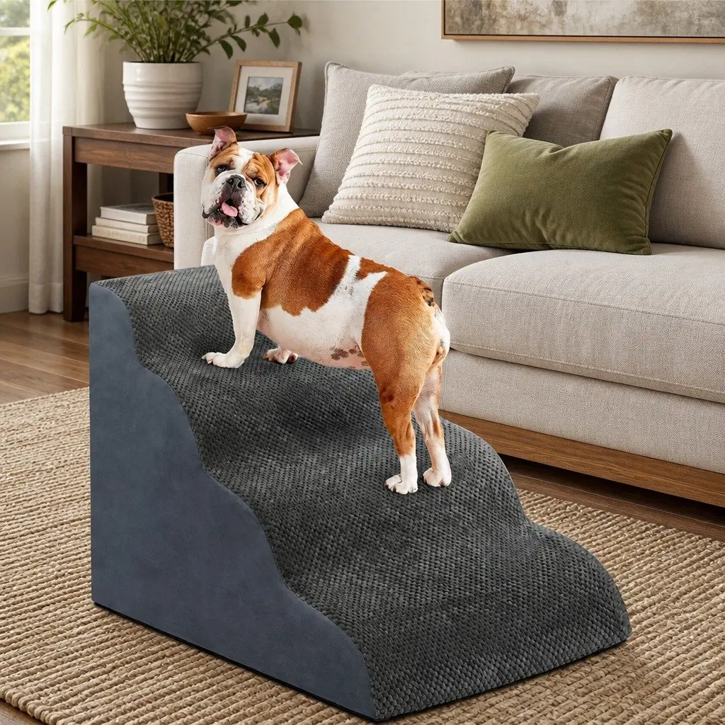 4-Step Pet Stairs Ramp Gentle Slope High-Density Foam Portable