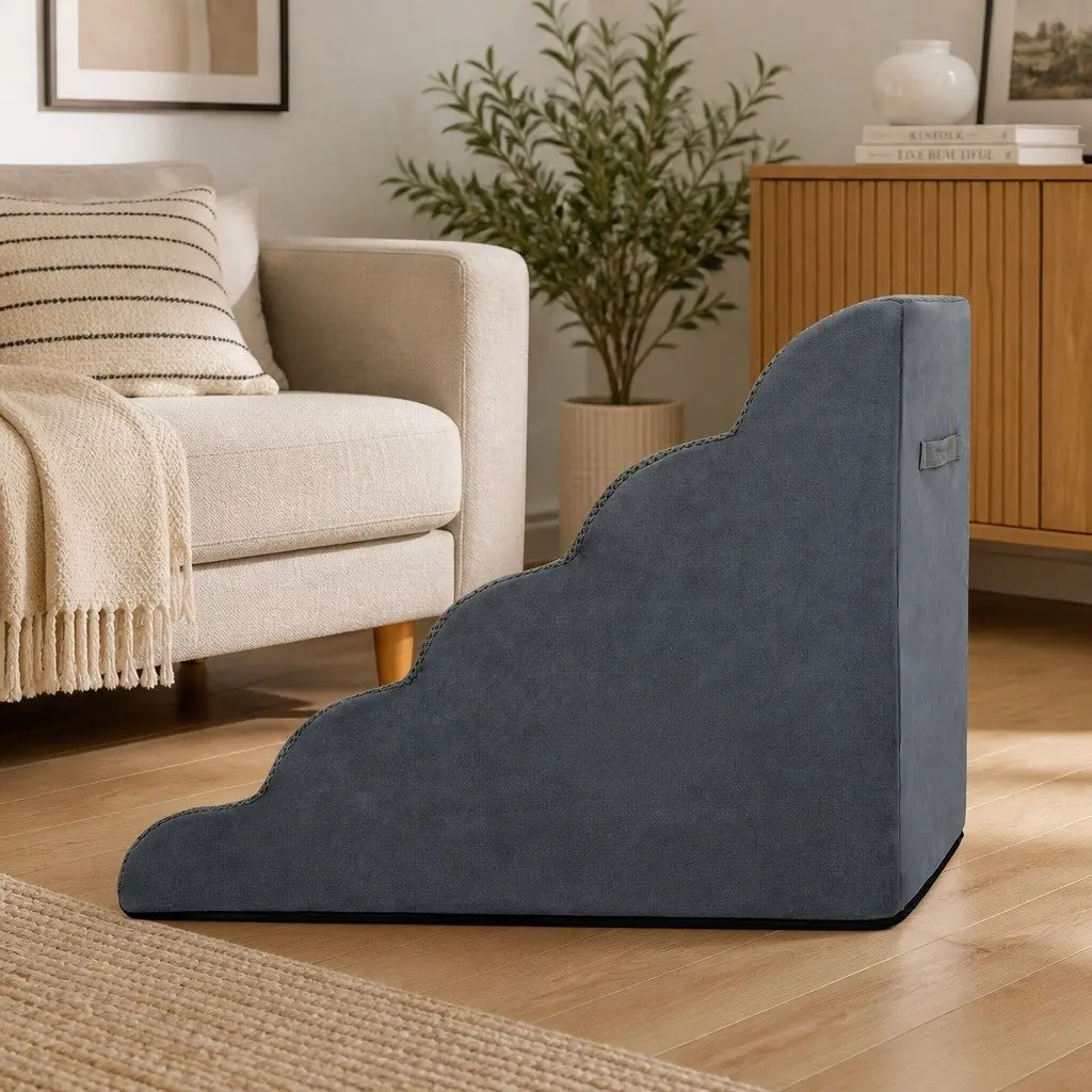 Pet Stairs High Density Foam 5 Steps Portable Handle Grey