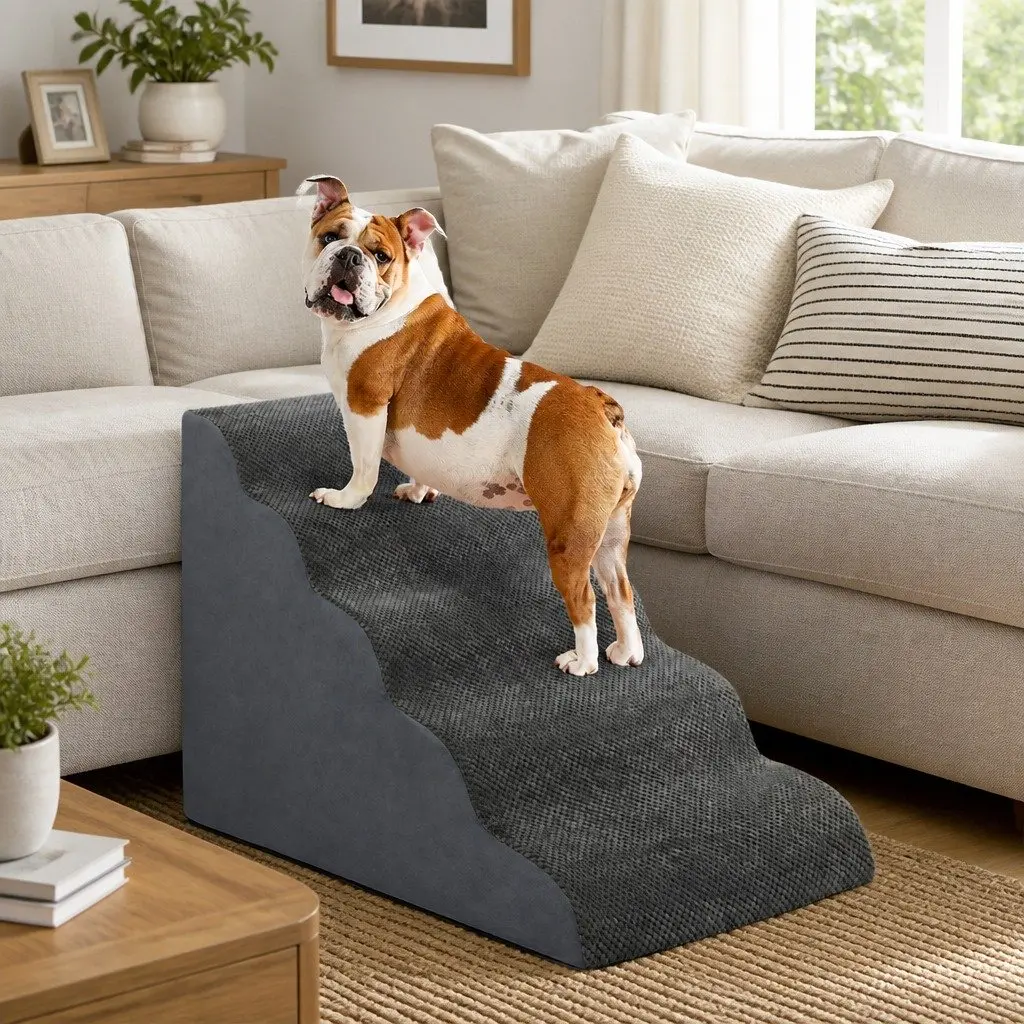 Pet Stairs High Density Foam 5 Steps Portable Handle Grey