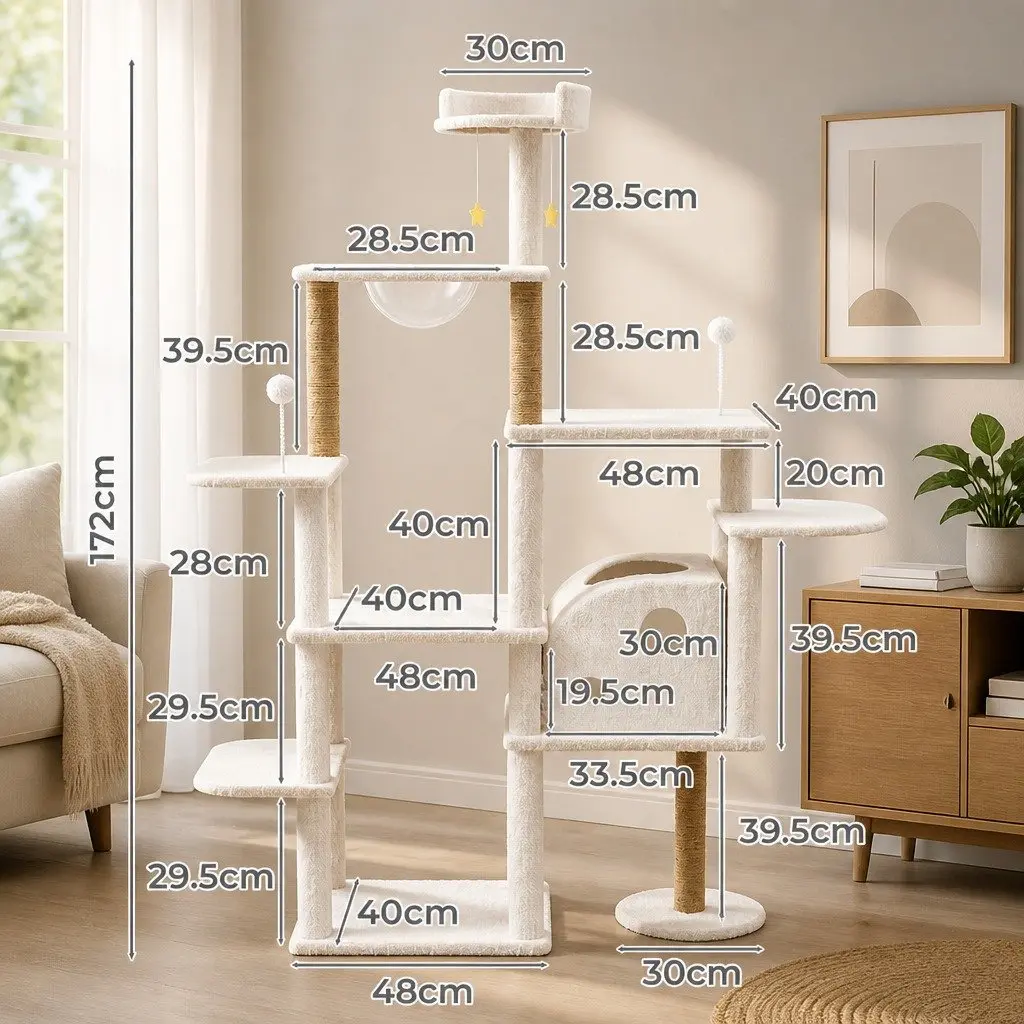 Cat Tree Tower Multi-Level Climbing Platform 172cm
