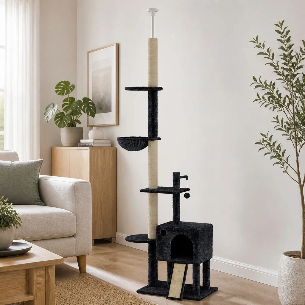 Cat Tree Multi-Level Floor to Ceiling Climber with Hammock and Condo 40cm x 24cm x 230275cm