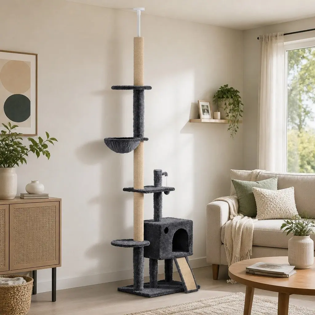 Cat Tree Multi-Level Floor to Ceiling Climber with Hammock and Condo 40cm x 24cm x 230275cm