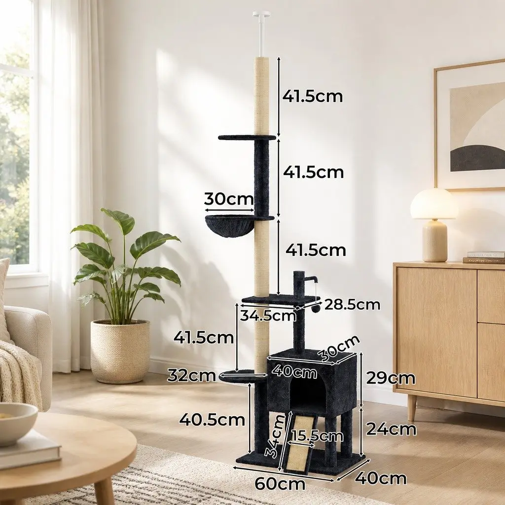 Cat Tree Multi-Level Floor to Ceiling Climber with Hammock and Condo 40cm x 24cm x 230275cm