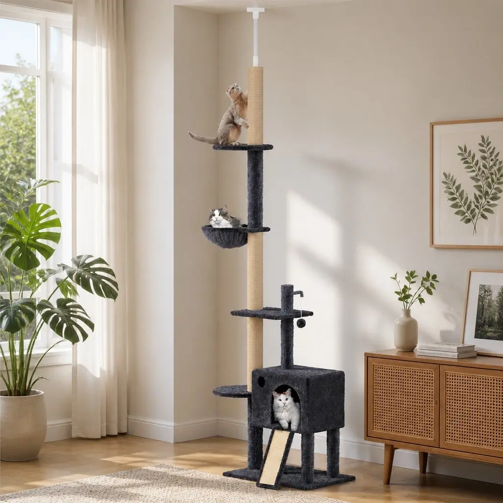 Cat Tree Multi-Level Floor to Ceiling Climber with Hammock and Condo 40cm x 24cm x 230275cm