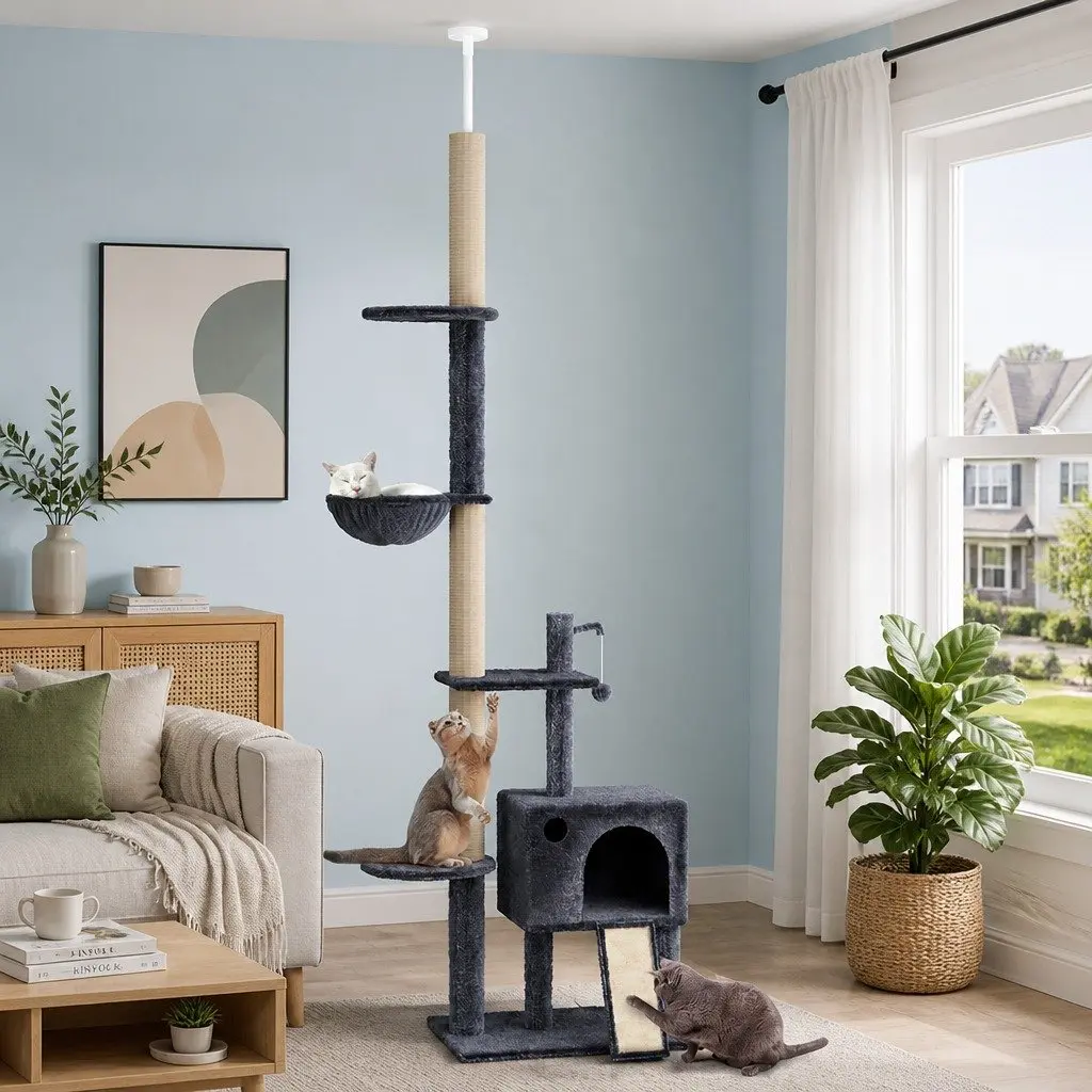 Cat Tree Multi-Level Floor to Ceiling Climber with Hammock and Condo 40cm x 24cm x 230275cm