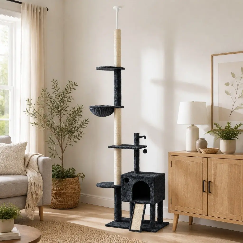 Cat Tree Multi-Level Floor to Ceiling Climber with Hammock and Condo 40cm x 24cm x 230275cm