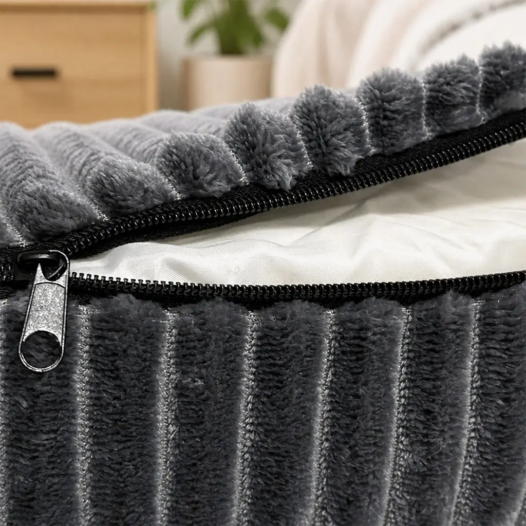 Orthopedic Pet Bed Grey Corduroy 25D High Density Foam L Size with Removable Washable Cover and Non Slip Bottom