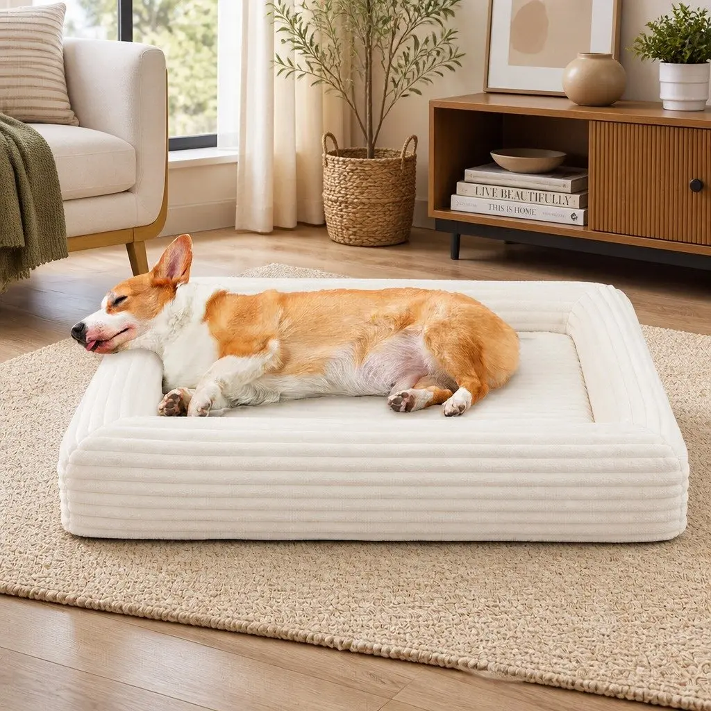 Orthopedic Dog Bed Egg Crate Foam Large Waterproof Corduroy Cover
