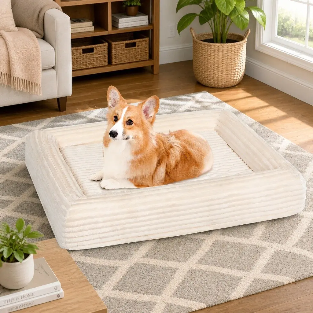 Orthopedic Dog Bed Egg Crate Foam Large Waterproof Corduroy Cover