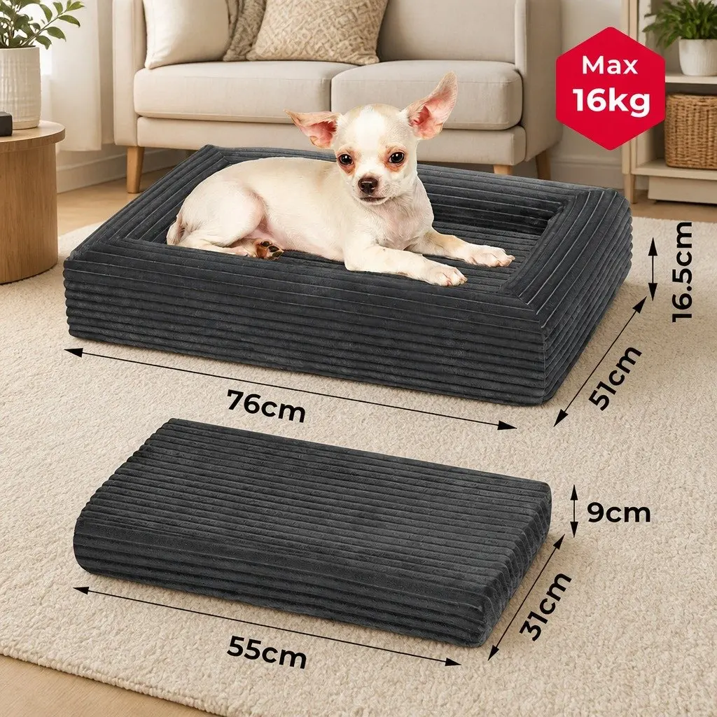 Medium Size Orthopedic Dog Bed Grey Egg Crate Foam Mattress with Corduroy Cover