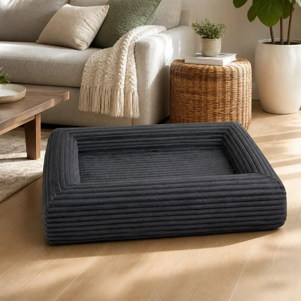 Orthopedic Dog Bed XL Grey Corduroy Removable Washable Cover Waterproof Pet