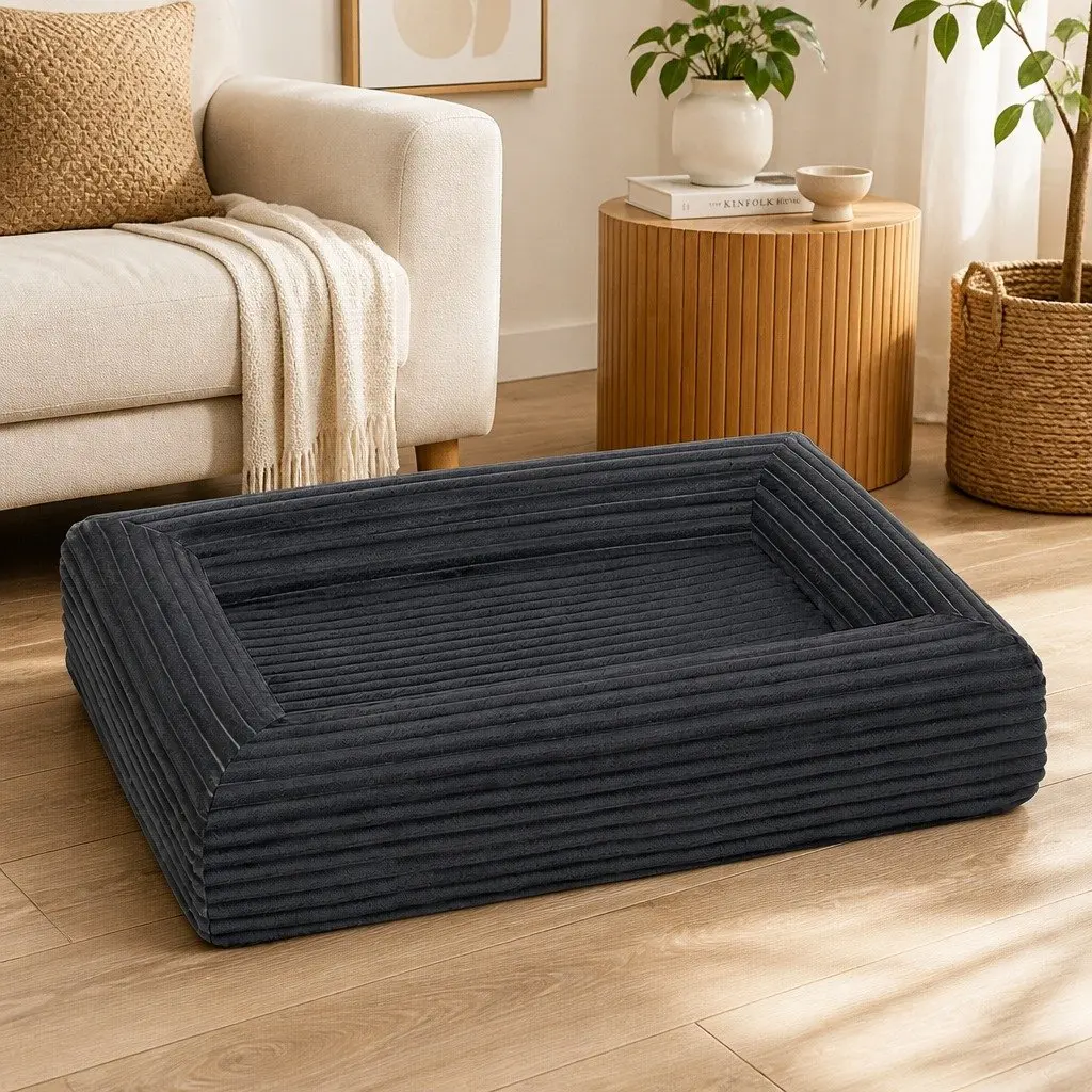 Orthopedic Dog Bed XL Grey Corduroy Removable Washable Cover Waterproof Pet