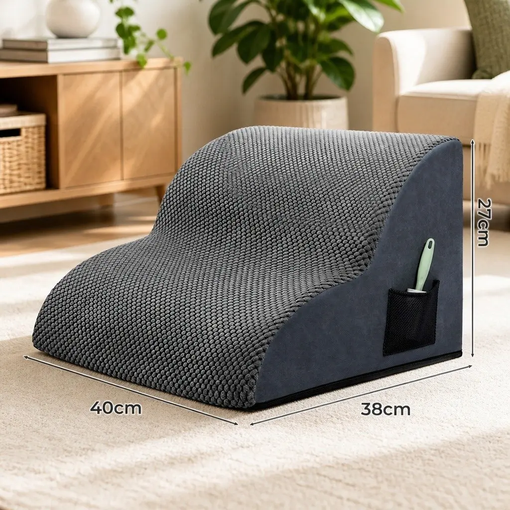 Pet Stairs 2 Steps High Density Foam Non Slip Portable Handle Grey