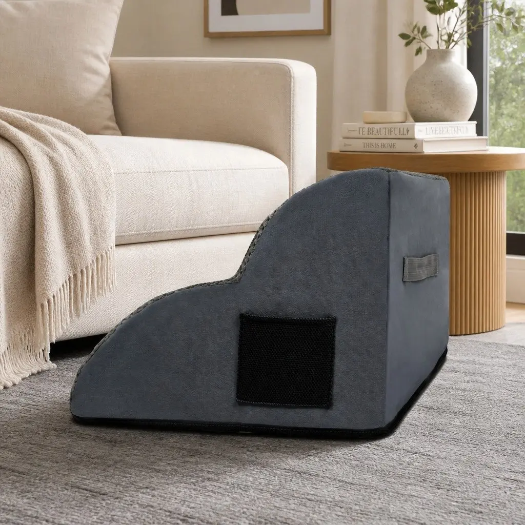 Pet Stairs 2 Steps High Density Foam Non Slip Portable Handle Grey