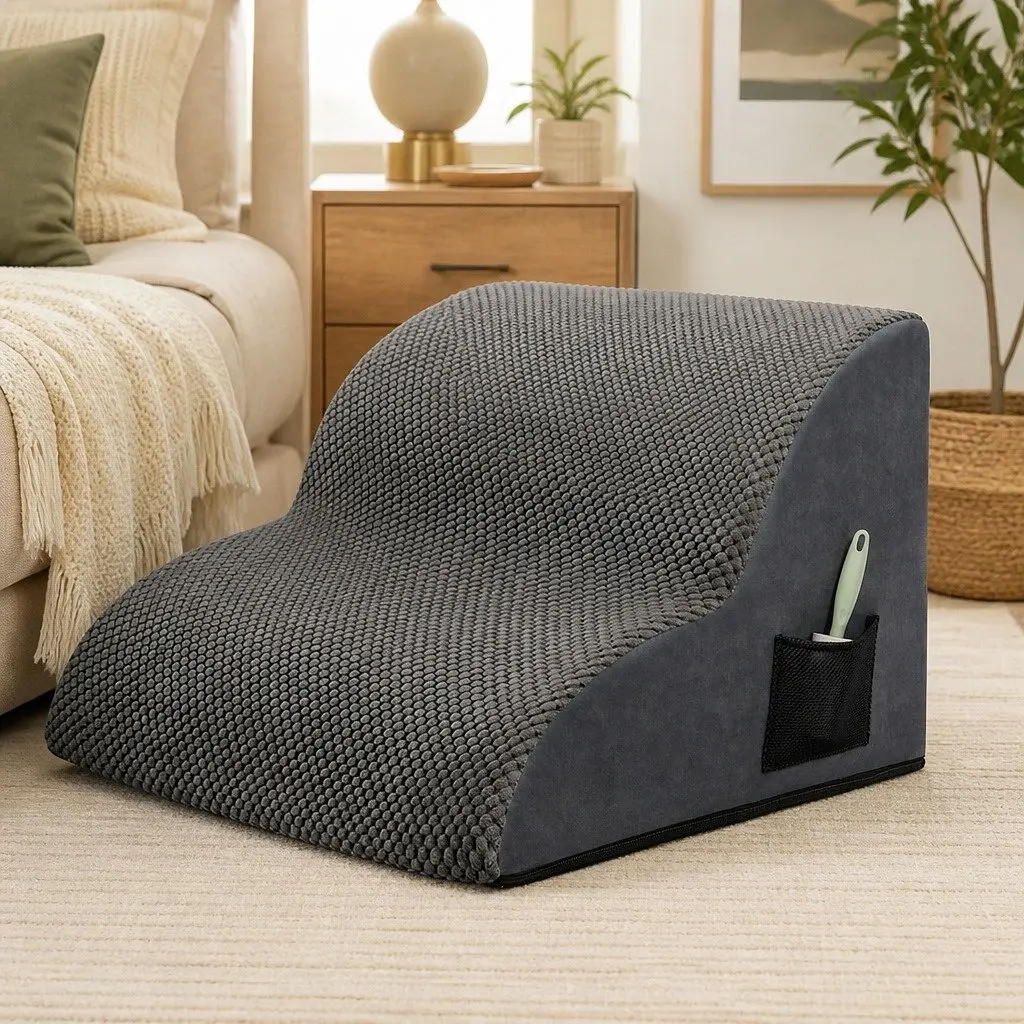 Pet Stairs 2 Steps High Density Foam Non Slip Portable Handle Grey