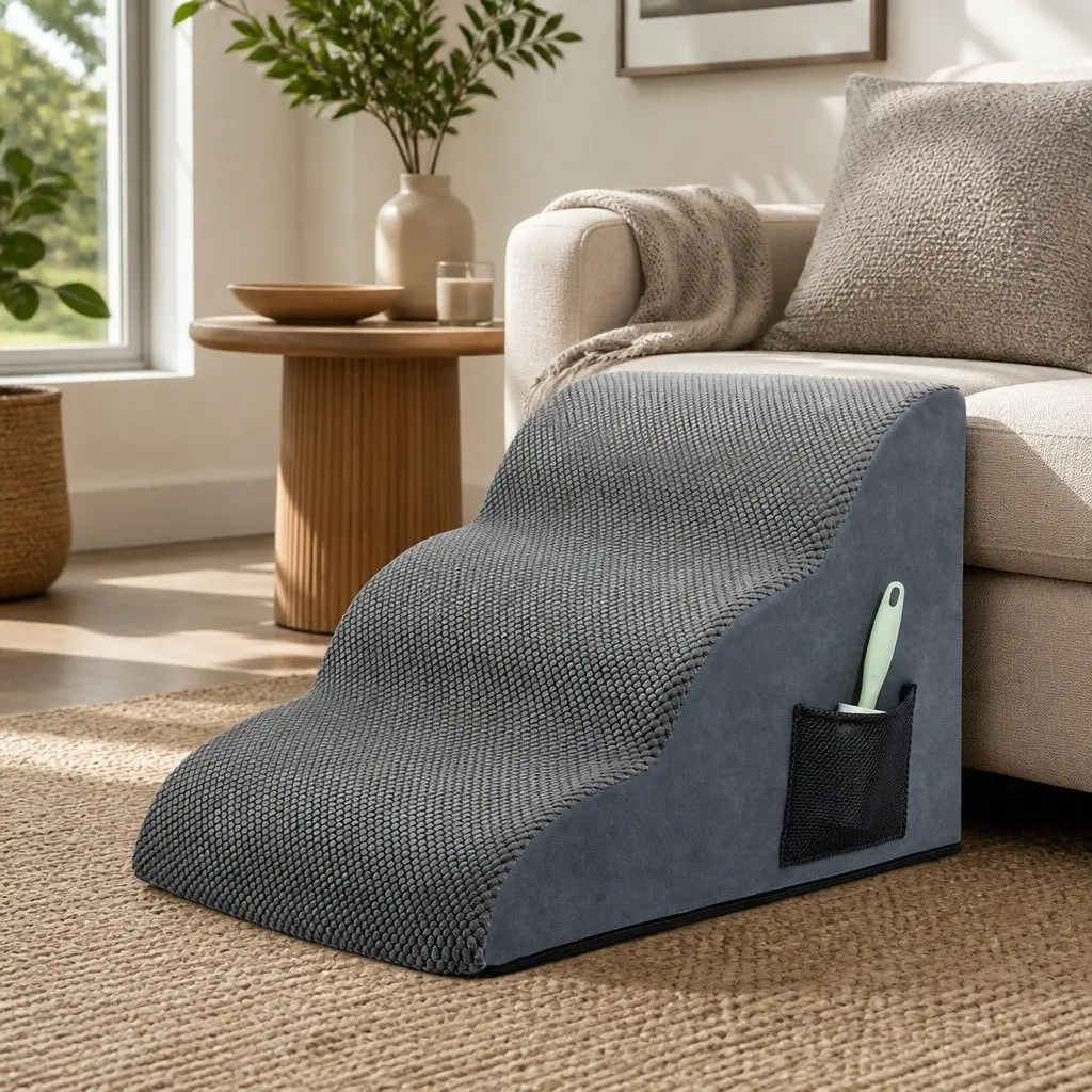 Pet Stairs 3 Steps Dog Ramp High Density Foam Non-Slip Portable Handle Grey