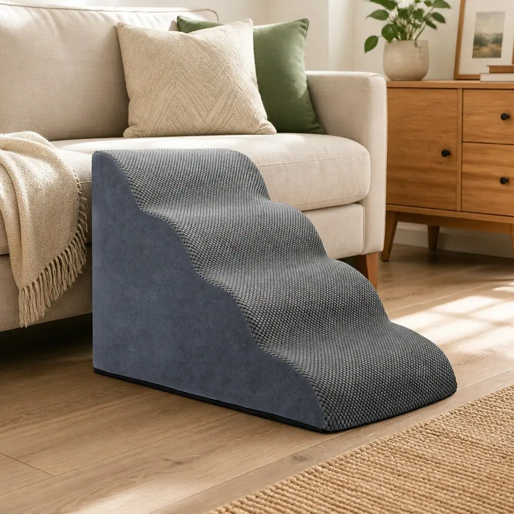 Pet Stairs 4 Steps High Density Foam Non-Slip Portable Handle Grey