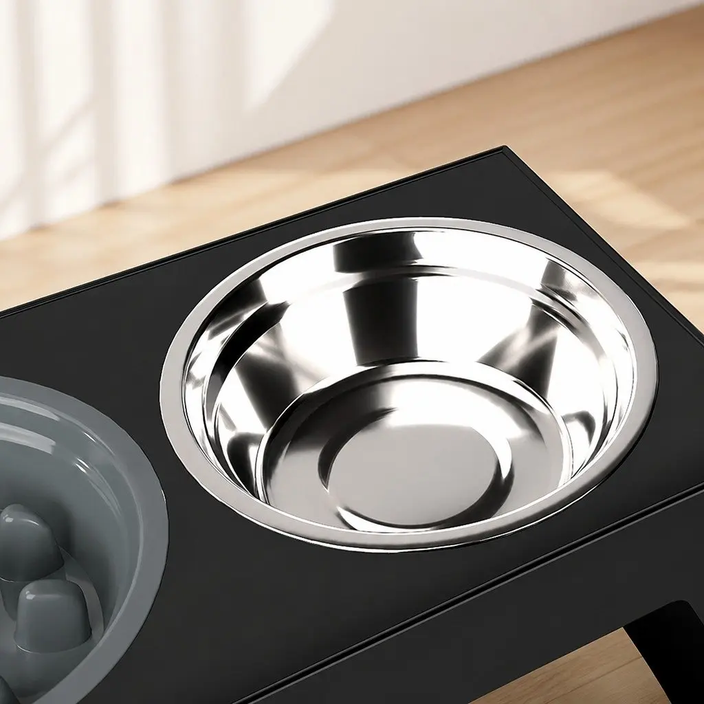 Elevated Dog Bowls Adjustable Heights Stainless Steel Slow Feeder 1.1L Capacity