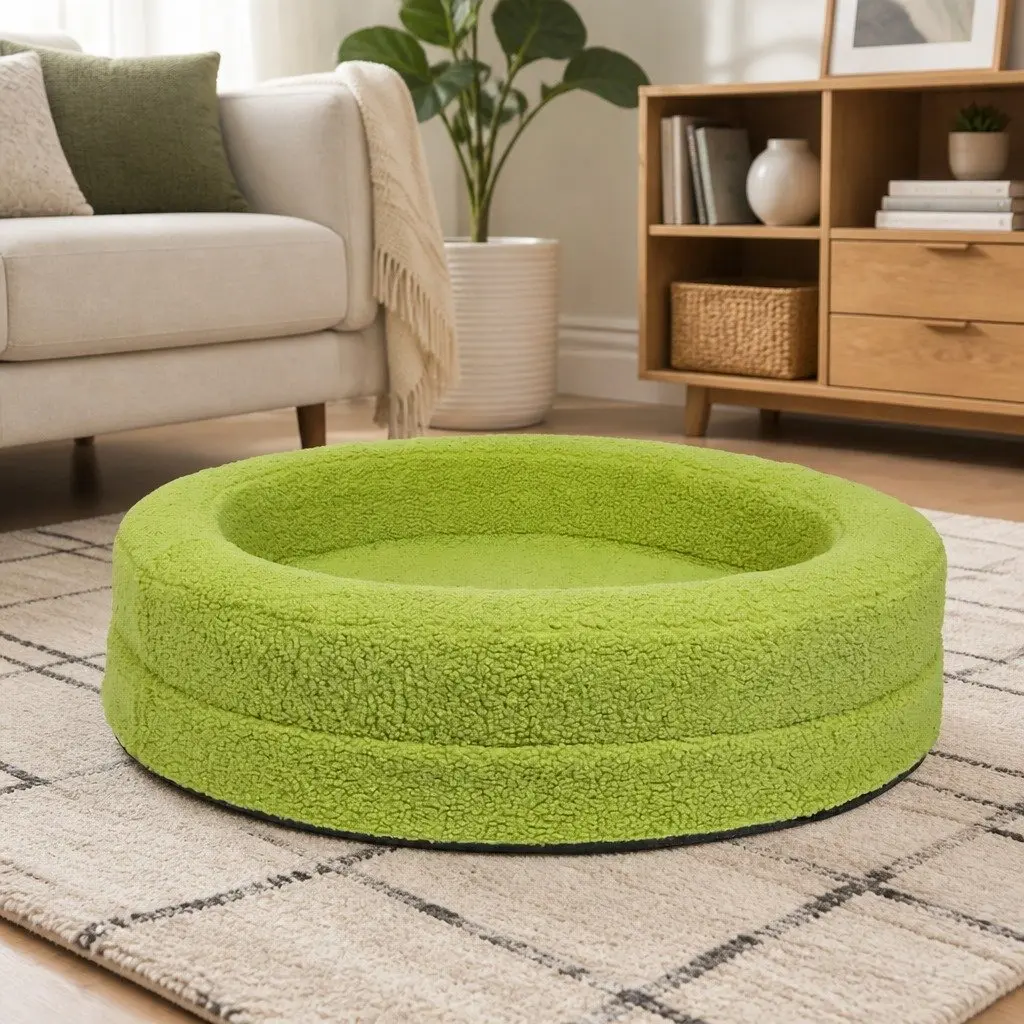 Orthopedic Memory Foam Dog Bed Calming Pet Sofa 78cm Waterproof Sherpa Fleece Bolster