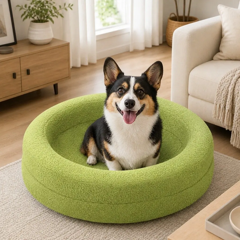 Orthopedic Memory Foam Dog Bed Calming Pet Sofa 78cm Waterproof Sherpa Fleece Bolster
