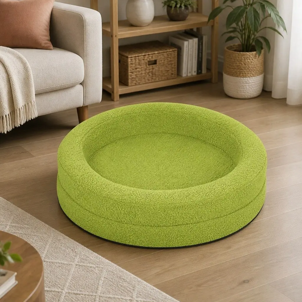 Orthopedic Memory Foam Dog Bed Calming Pet Sofa 78cm Waterproof Sherpa Fleece Bolster
