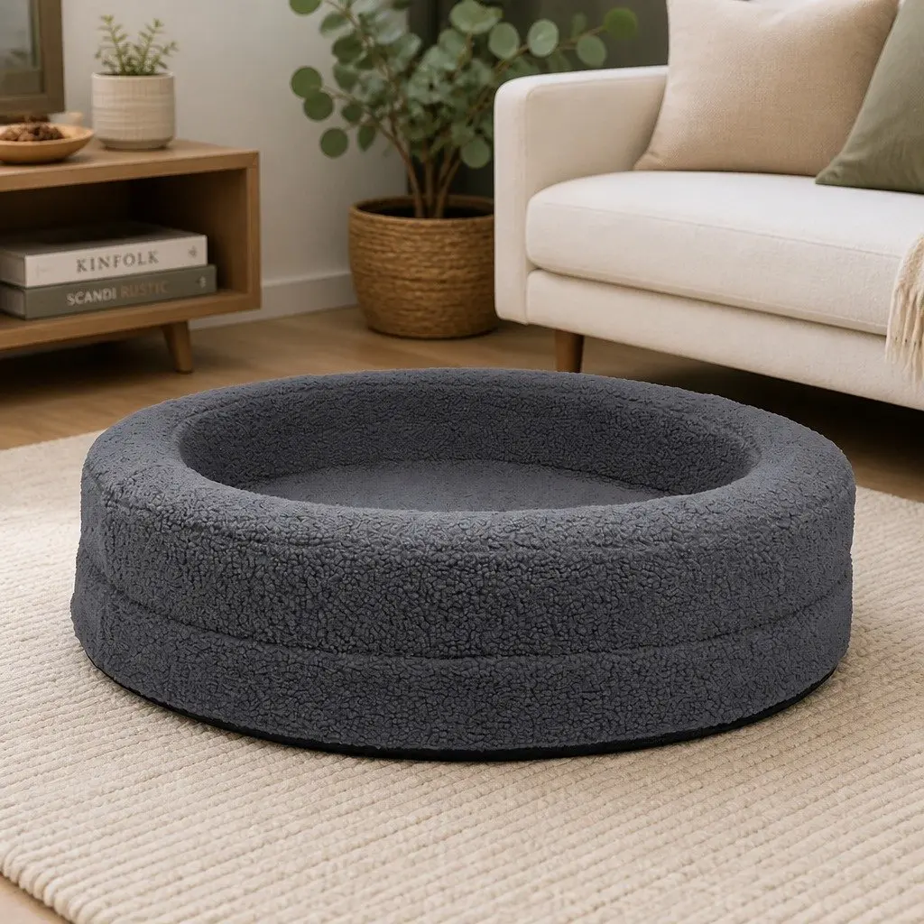 Orthopedic Memory Foam Pet Bed Waterproof Sherpa Dog Sofa Calming Bolster Nest 120cm x 120cm x 20cm