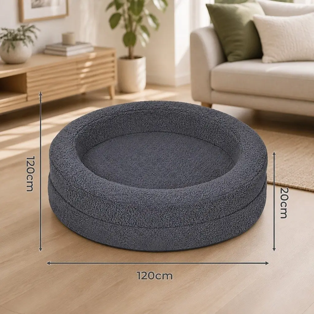Orthopedic Memory Foam Pet Bed Waterproof Sherpa Dog Sofa Calming Bolster Nest 120cm x 120cm x 20cm