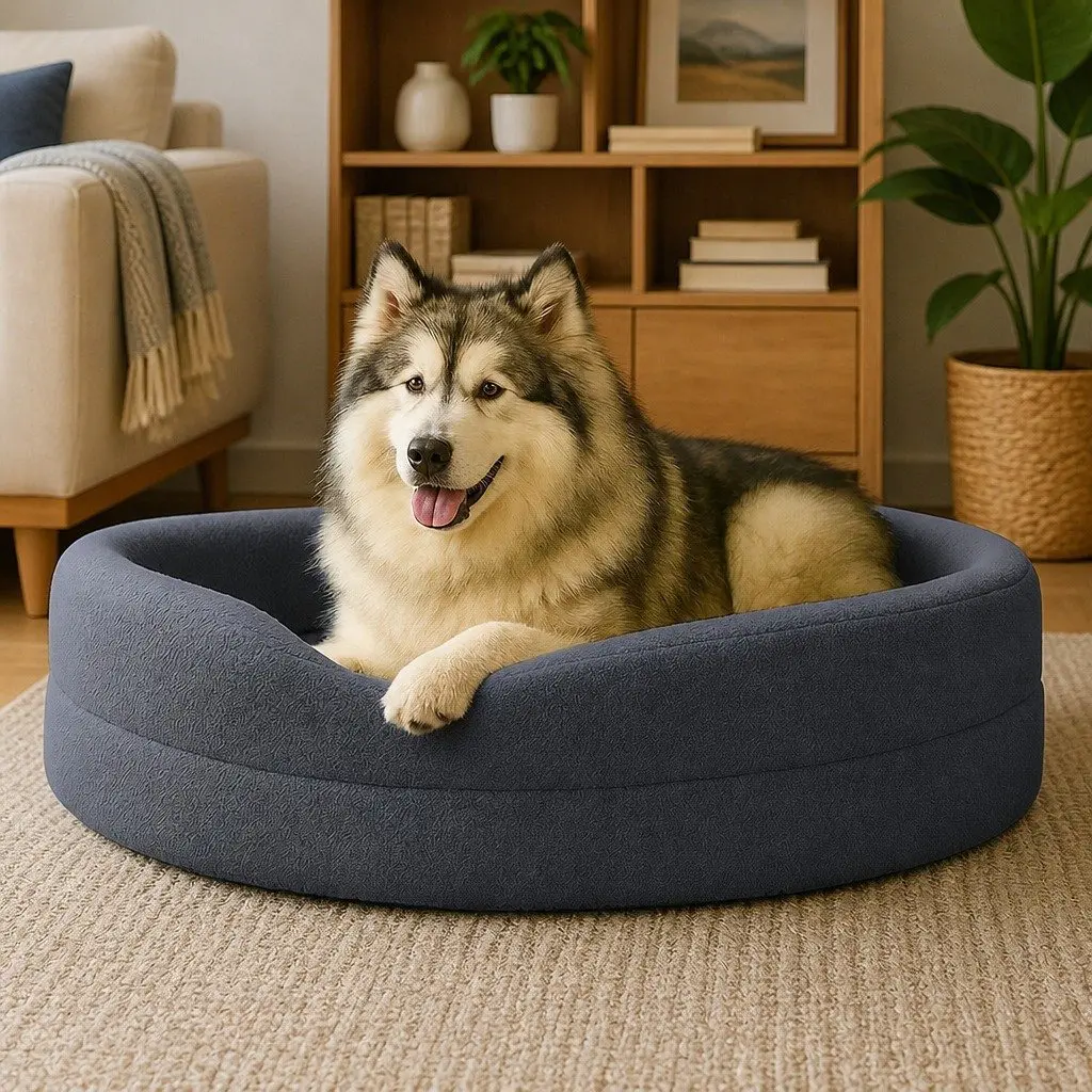 Orthopedic Memory Foam Pet Bed Waterproof Sherpa Dog Sofa Calming Bolster Nest 120cm x 120cm x 20cm
