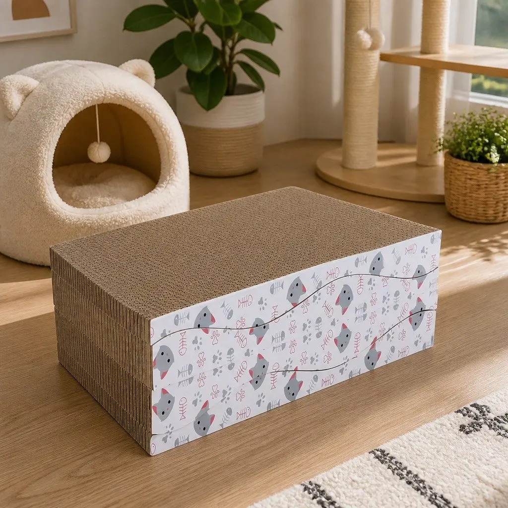 Reversible Curved Cat Scratching Board Bed 4-Pack Cardboard Pet Furniture