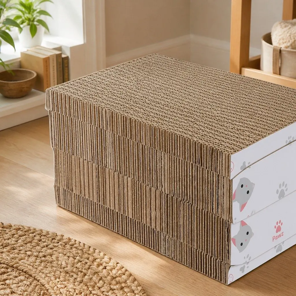 Reversible Curved Cat Scratching Board Bed 4-Pack Cardboard Pet Furniture
