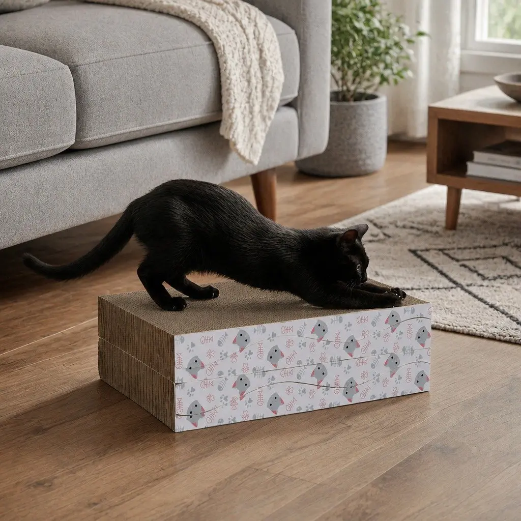 Reversible Curved Cat Scratching Board Bed 4-Pack Cardboard Pet Furniture