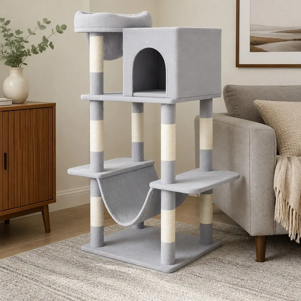 Cat Tree Multi-Level Climbing Tower 206cm with Scratching Posts Perches Condos Hammock