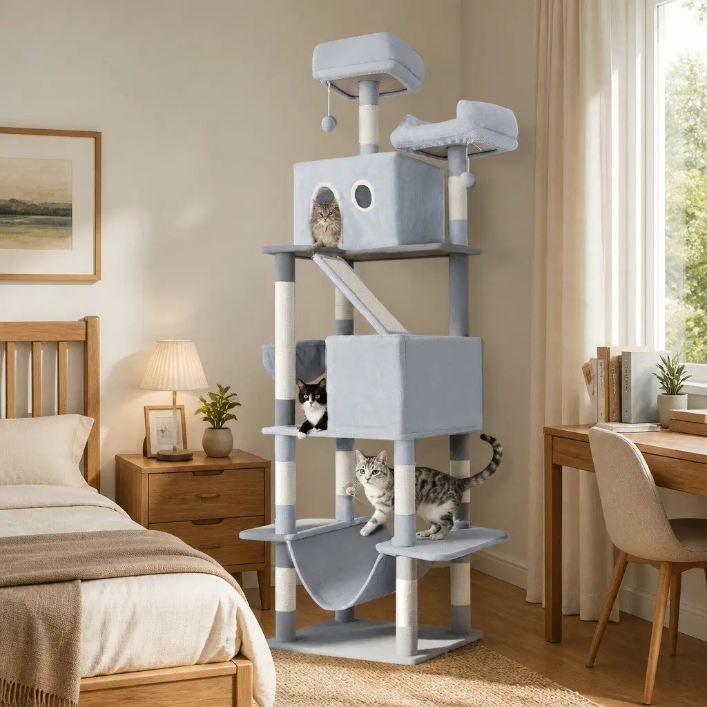Cat Tree Multi-Level Climbing Tower 206cm with Scratching Posts Perches Condos Hammock