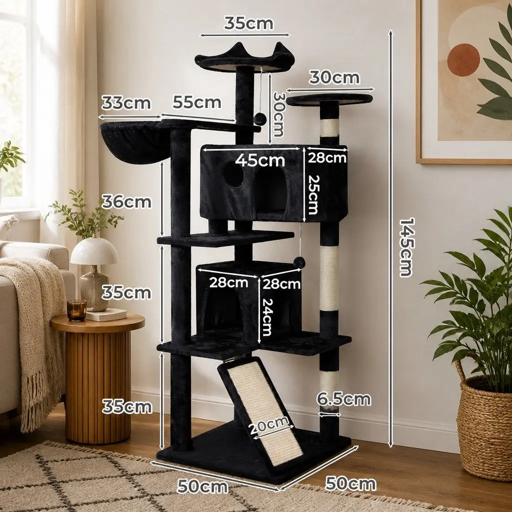 Cat Tree Multi-Level Tower Plush Activity Centre 145cm