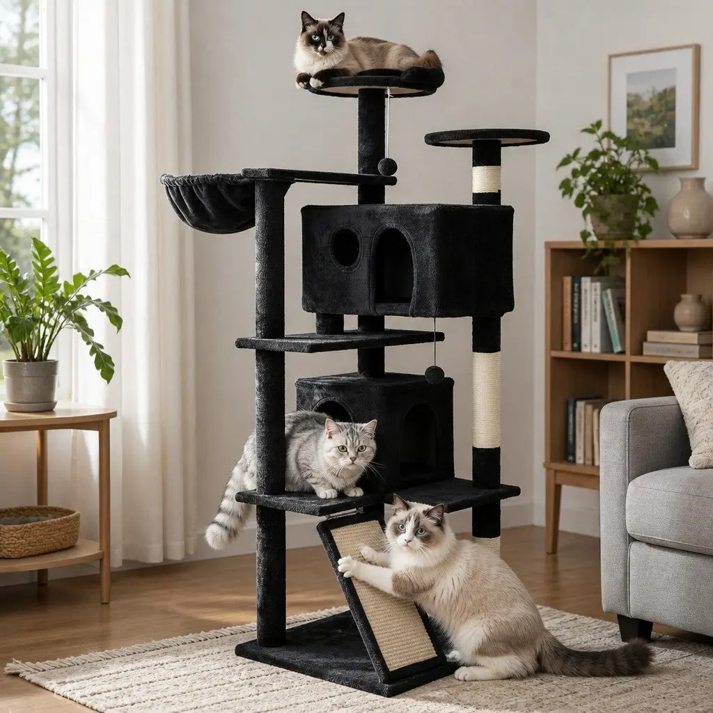 Cat Tree Multi-Level Tower Plush Activity Centre 145cm