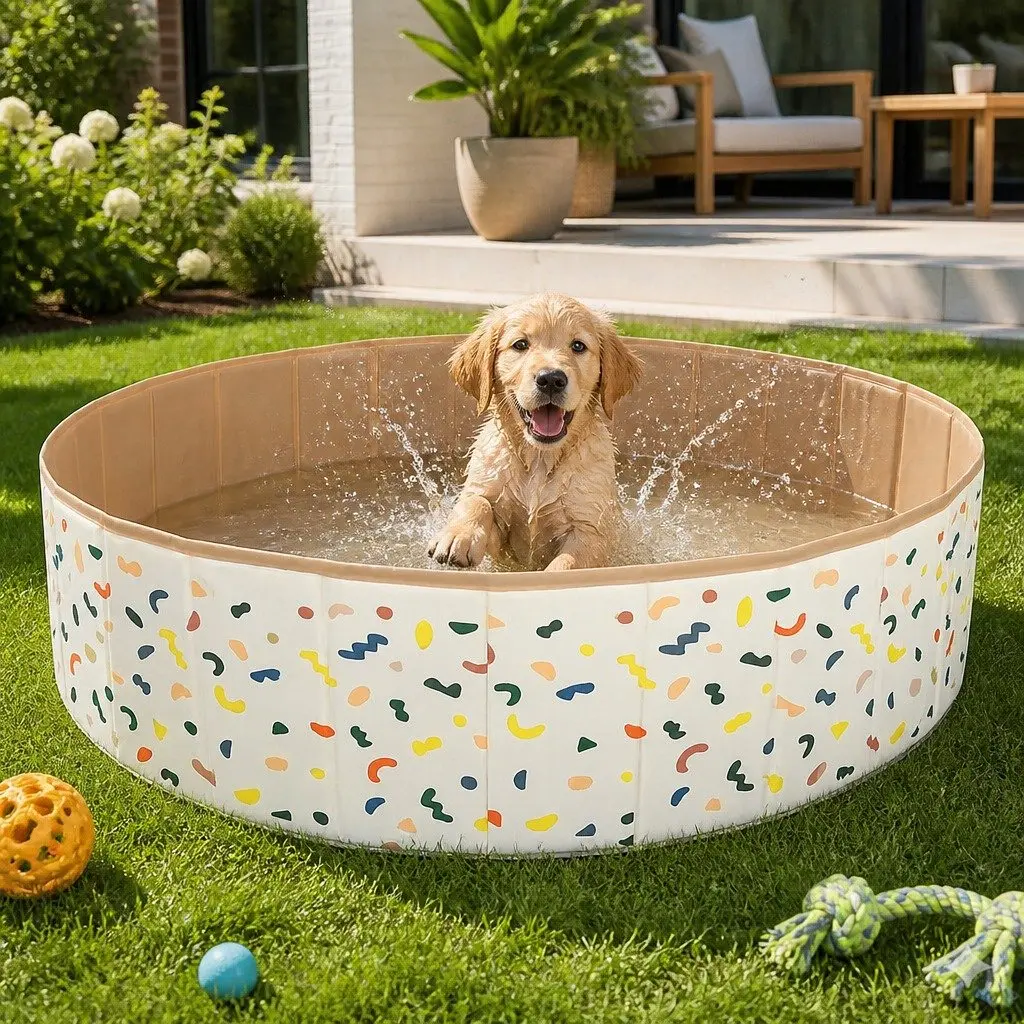 Foldable Pet Swimming Pool Portable Dog Bath 120cm Indoor Outdoor Water Play