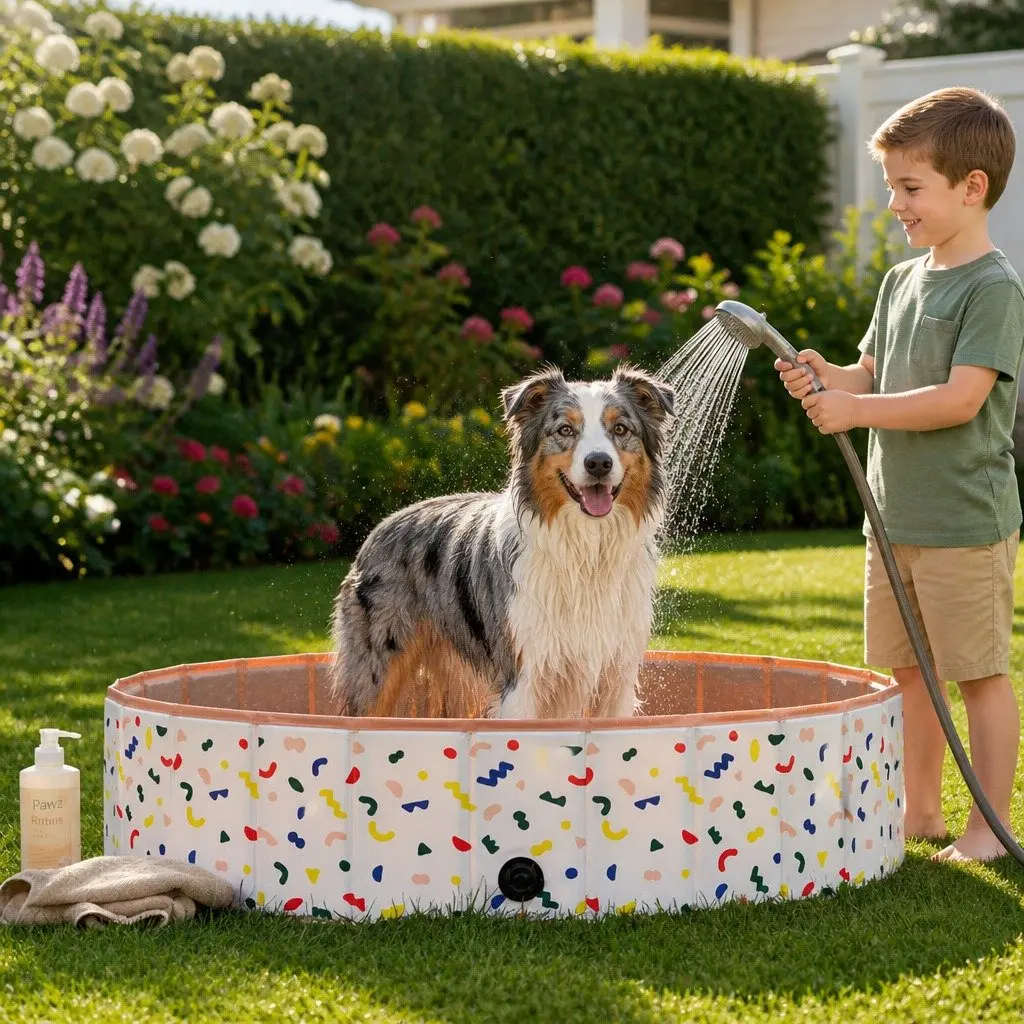 Foldable Pet Swimming Pool Portable Dog Bath 120cm Indoor Outdoor Water Play